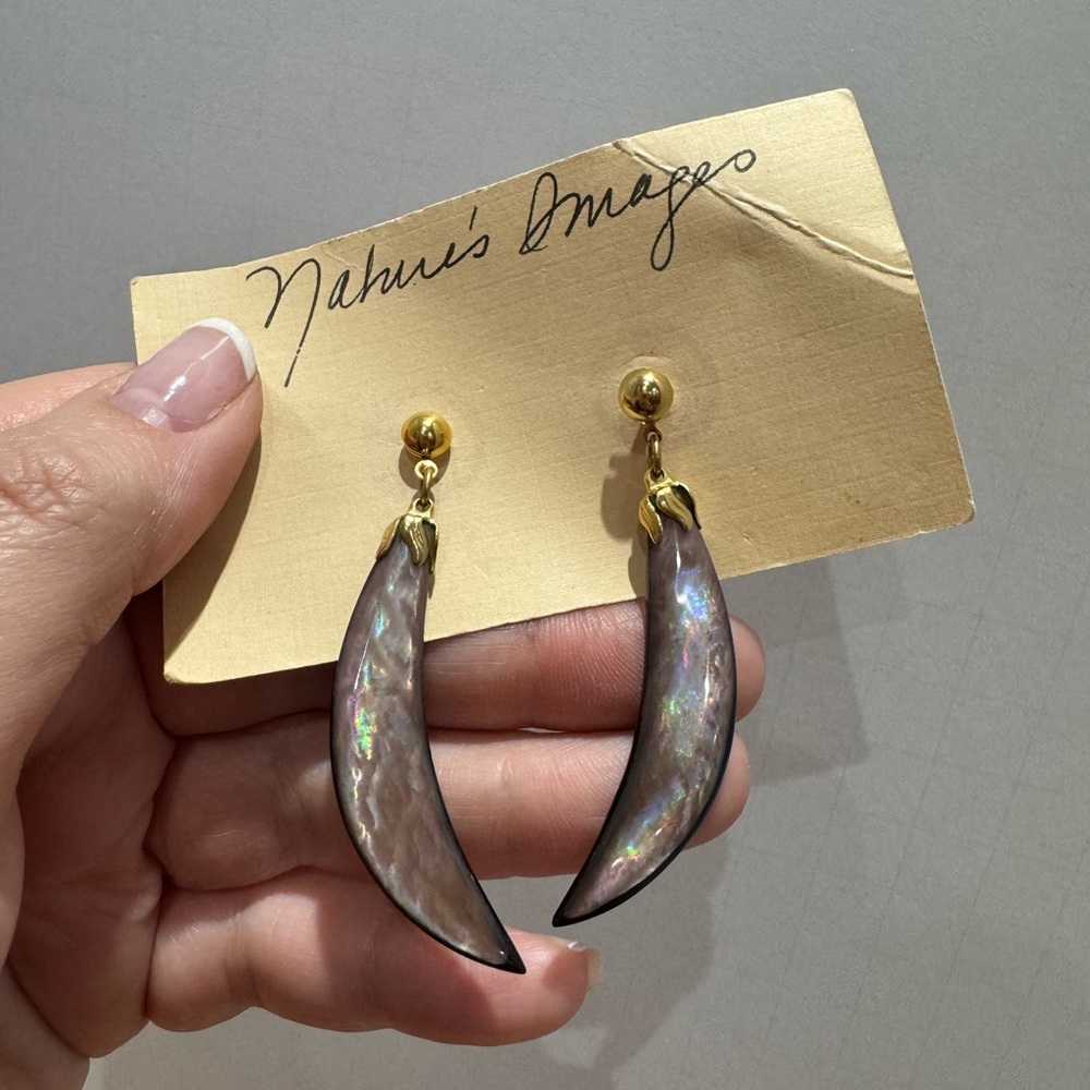 Vintage Iridescent moon shaped earrings for pierced ears